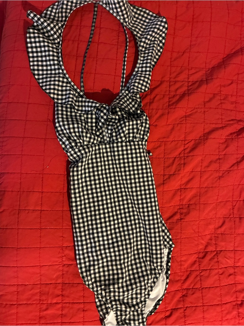 Shoshanna Black and White Gingham One-Piece Swimsuit